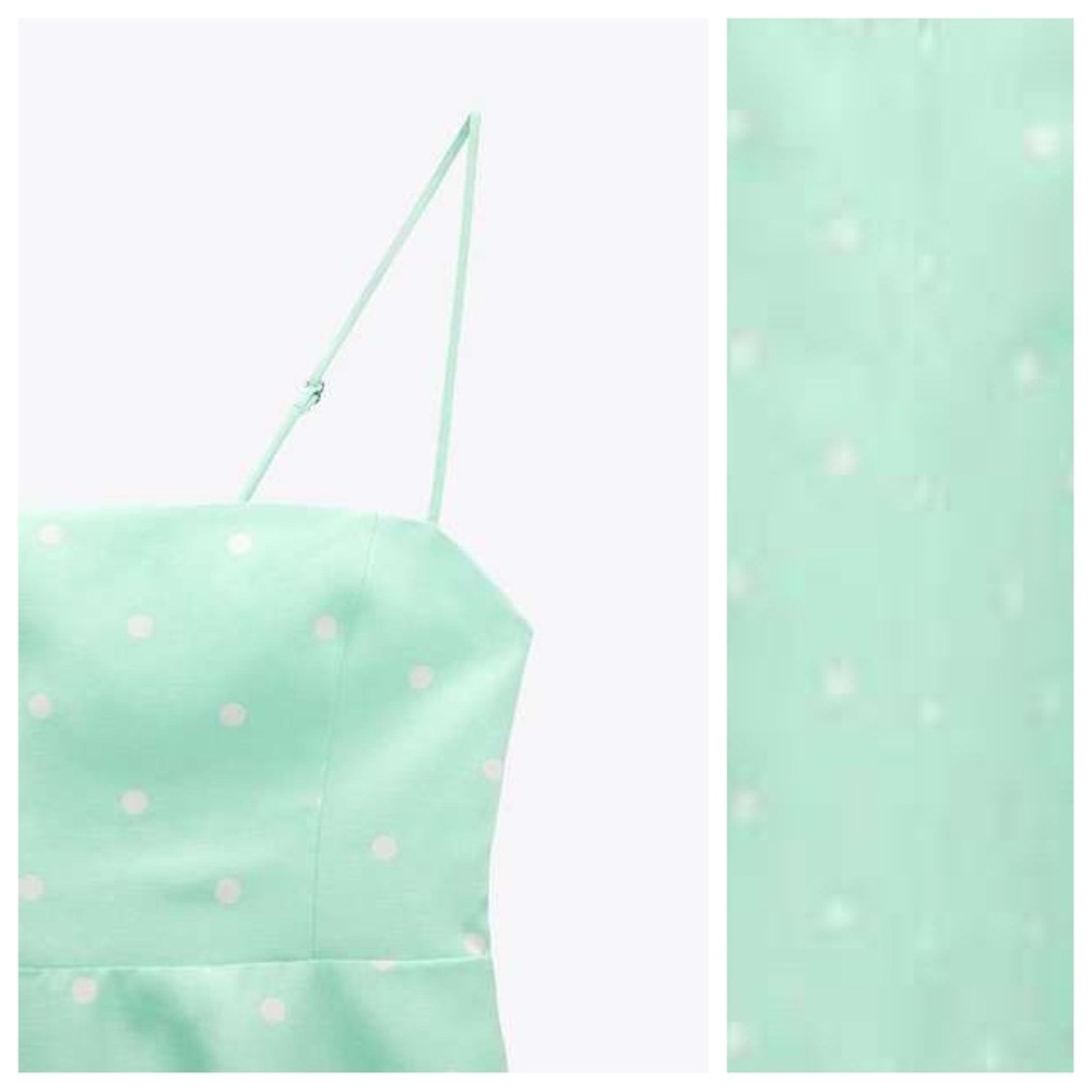 🌹NWT. Zara Green Linen Polka Dot Mini Dress. Size S. - Picture 4 of 9